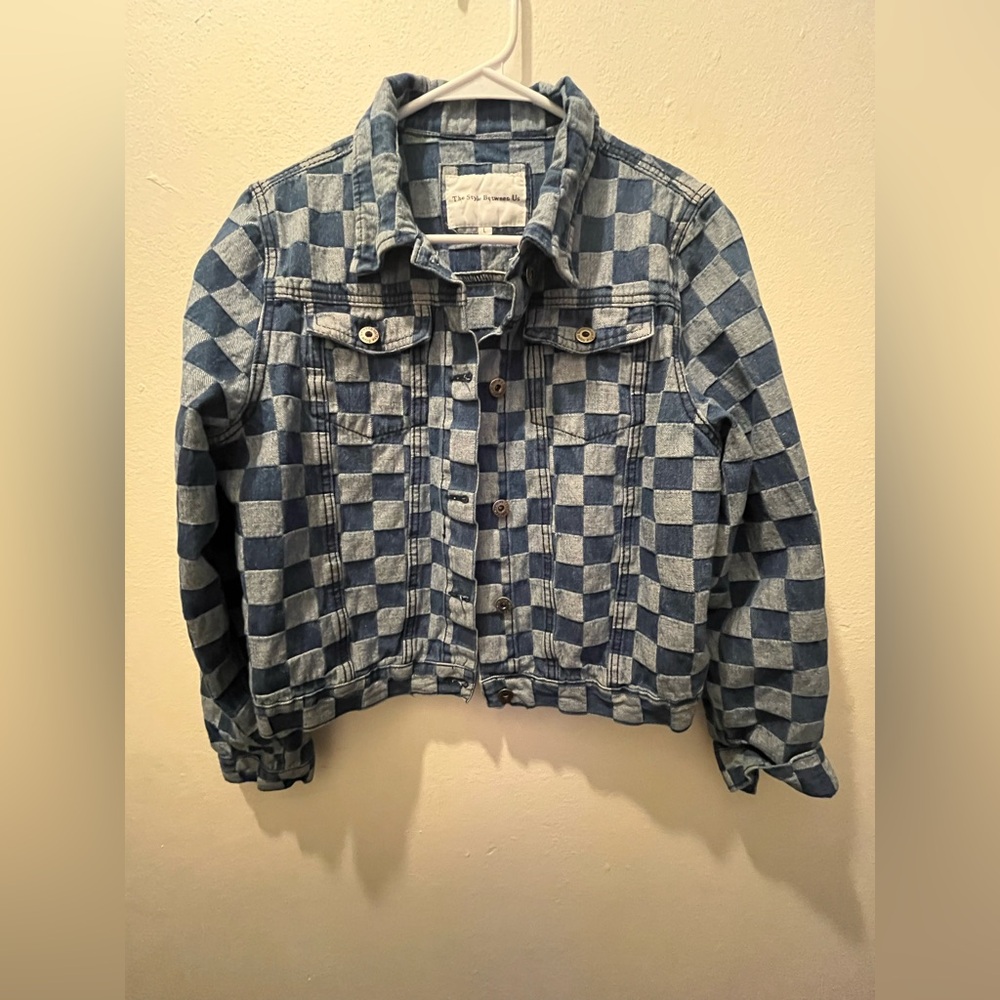 The Style Between Us Blue Checkered Jean Jacket
